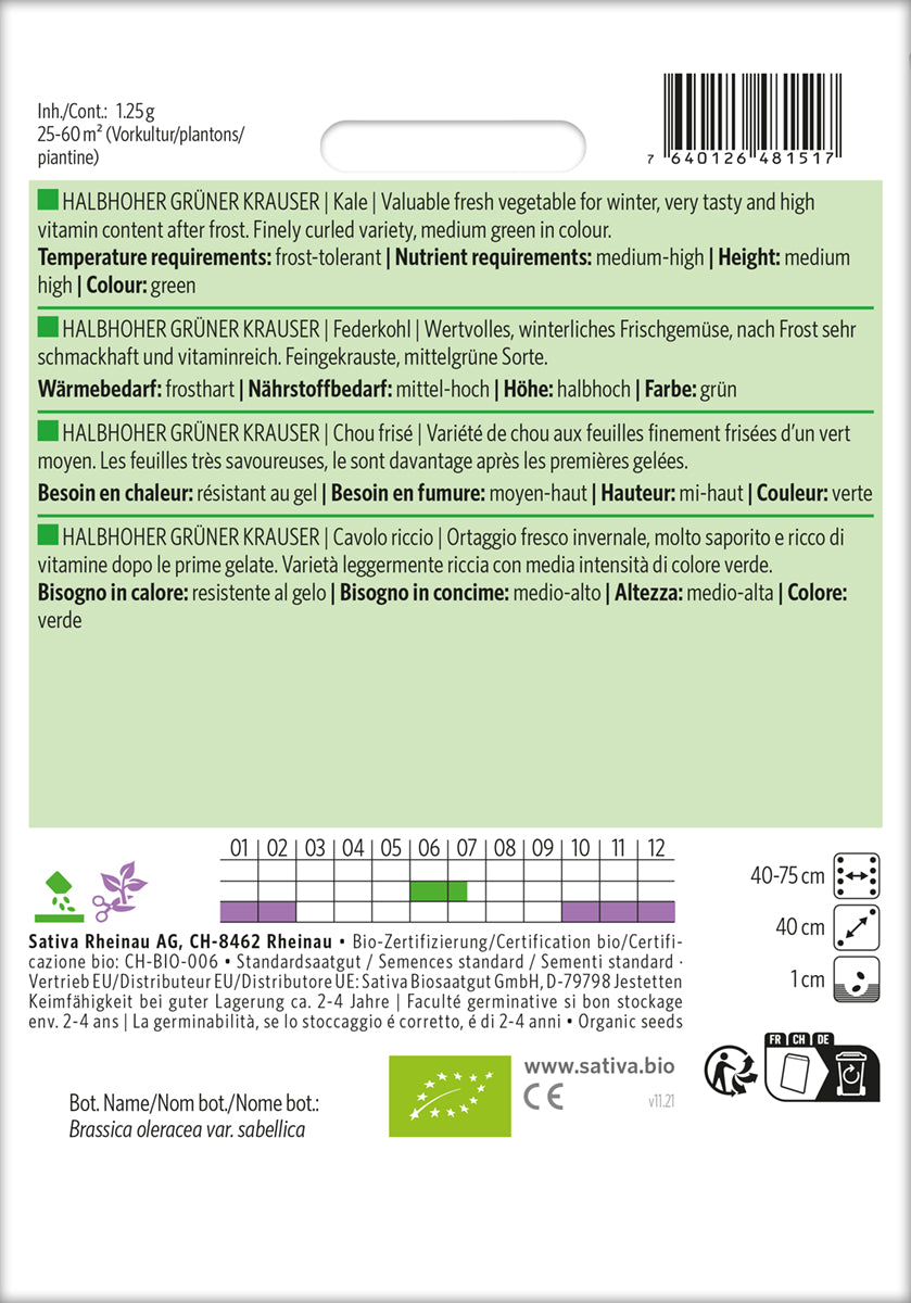 Grønkål- Halbhoher grüner krauser- ØKO